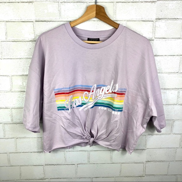 NWT Topshop LA Rainbow Knotted Hem Tee - Picture 2 of 8